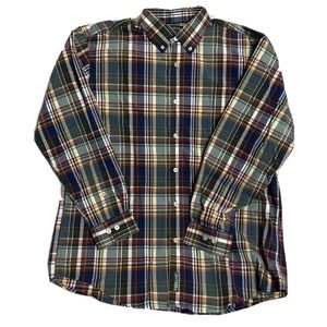 Orvis Shirt Mens Large Blue Red White Plaid Long Sleeve Button Down 100% Cotton